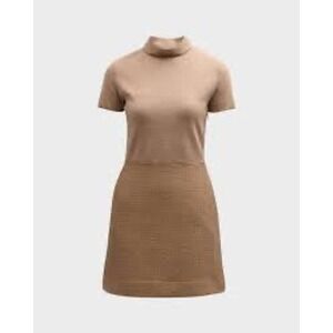 Theory Mock Neck Wool Knit Dress Short Sleeve Tan A-Line Size M Old Money